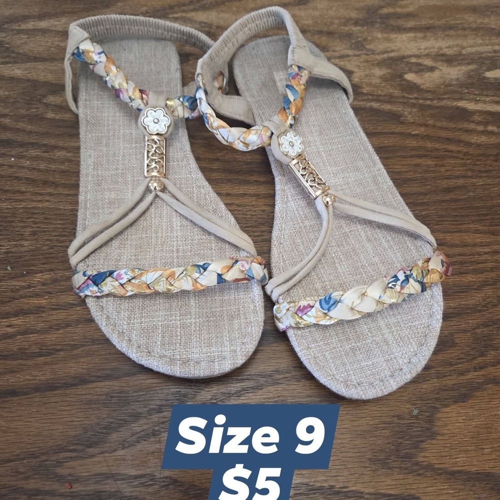 Women's Tan Sandals with Braided Strap